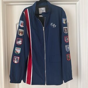 LDR Navy Patch Detail Zip-Up Jacket with Red & White Stripes Lana Del Rey XXL